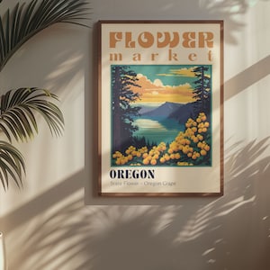 Oregon State Flower Market Poster Retro Cities Print Retro Travel Poster Vintage Travel Print Oregon Gift Oregon Art Oregon Poster Aesthetic