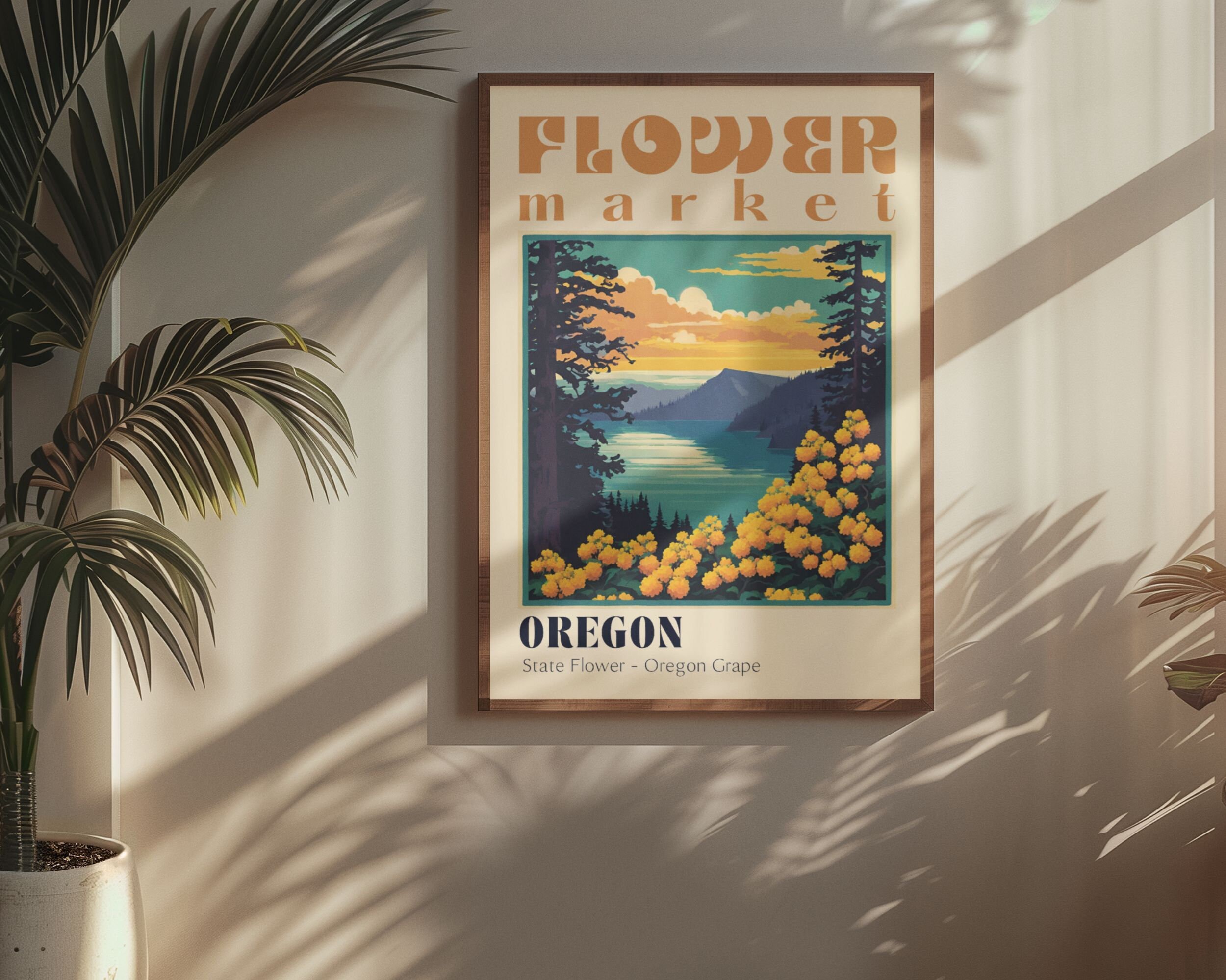 Oregon State Flower Market Poster Retro Cities Print Retro Travel Poster Vintage Travel Print Oregon Gift Oregon Art Oregon Poster Aesthetic