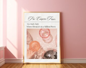 Newspaper Print, Coquette Trendy Art, Soft Girl Decor, Coquette Room Decor, Disco Cowgirl Poster, Cool Dorm Apartment, Girly Apartment Art