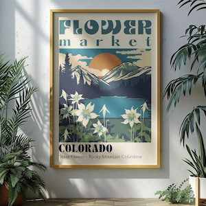Cartel del mercado de flores del estado de Colorado Impresiones de ciudades retro Cartel de viaje retro Impresión de viaje vintage Colorado Regalo Colorado Peaks Colorado Art