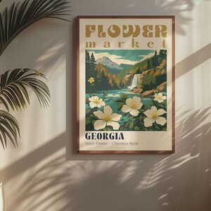 Georgia State Blumenmarkt Poster Retro Städte Drucke Retro Reise Poster Vintage Reise Druck Augusta Georgia Bulldogs Cherokee Rose Art