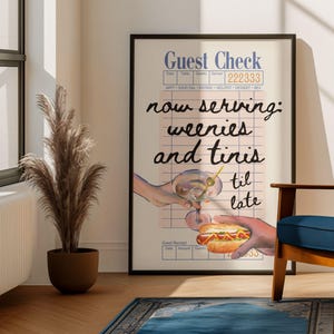 Weenies and Tinis Guest Check Wall Art Cheers Print Bar Cart Wall Art Weenies and Martinis Retro Guest Check Prints Martini Gifts Cheers Bar