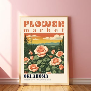 Oklahoma Flower Market Poster Oklahoma City Gift Tulsa Artwork Oklahoma State Travel Poster Oklahoma Skyline Art Oklahoma Rose Art Print