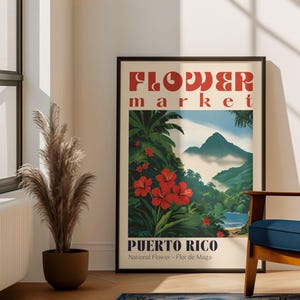 Vintage Puerto Rico Flower Market Poster Flor de Maga Decor Puerto Rico Poster Rainforest Artwork Beachy Wall Art El Yunque National Forest