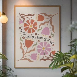 Póster Vivir por la esperanza de todo, Impresión de agosto, Póster de estilo de los años 70, Decoración femenina coqueta, Arte preppy Y2k, Arte estético preppy, Arte de ensueño