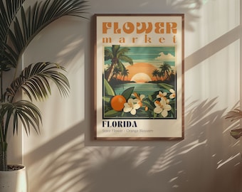 Florida State Flower Market Poster Retro Cities Prints Retro Travel Poster Vintage Travel Print Florida Travel Florida Gift Orange Blossom