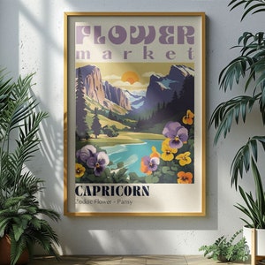 山羊座のポスター 山羊座のウォールアート 山羊座のプリント 山羊座へのギフト 山羊座のタロット 山羊座の星座 パンジーのウォールアート 山羊座の誕生日