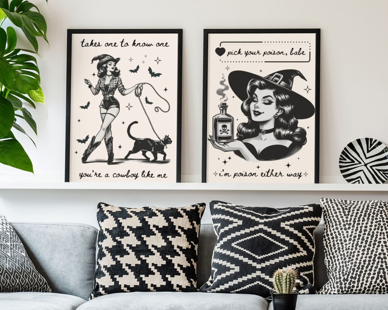 Cowboy Like Me Poster Halloween Witchy Art Witch Black Cat Art Moody
