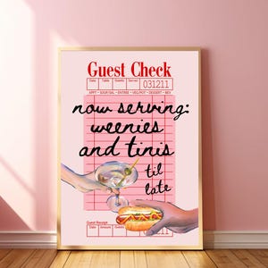 Weenies and Martinis Cheers Print Retro Bar Cart Wall Art Guest Check Wall Art Weenies and Tinis Guest Check Poster Cute Apartment Decor Art