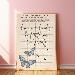 Buy Me Books And Tell Me I&#39;m Pretty Library Card Art Bookish Print College Apartment Aesthetic Book Club Poster Book Lover Print Bibliophile