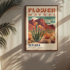Nevada State Flower Market Poster Retro Cities Prints Retro Travel Poster Vintage Travel Print Nevada Poster Nevada Print Nevada Sagebrush