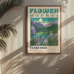 Cartel del mercado de flores del estado de Tennessee Impresiones de ciudades retro Cartel de viaje retro Impresión de viaje vintage Cartel de fútbol de Tennessee Tennessee Vols