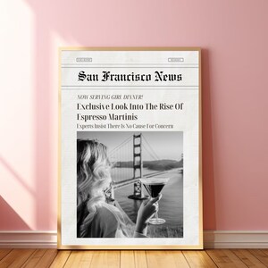 Espresso Martini Koktajl Sztuka Modny Gazeta Wydruk Happy Hour Wydruk Sztuka Ścienna Wózka Barowego Plakat San Francisco Teraz Serwująca Dziewczynę Kolacja