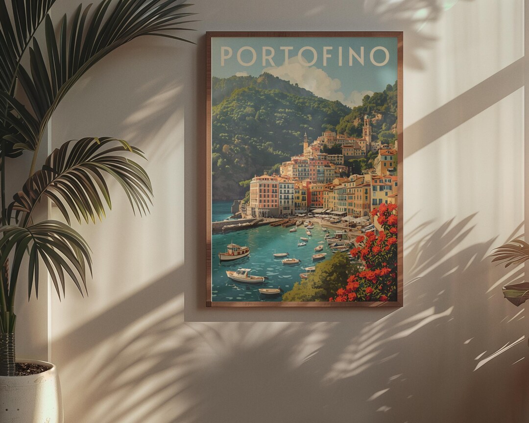 Vintage Portofino Poster Italian Riviera Wall Art Colorful Coastal ...