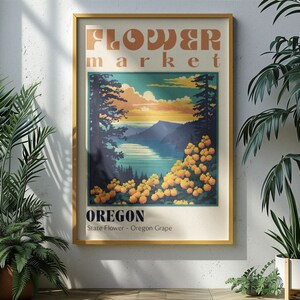 Oregon State Flower Market Poster Retro Cities Print Retro Travel Poster Vintage Travel Print Oregon Gift Oregon Art Oregon Poster Aesthetic