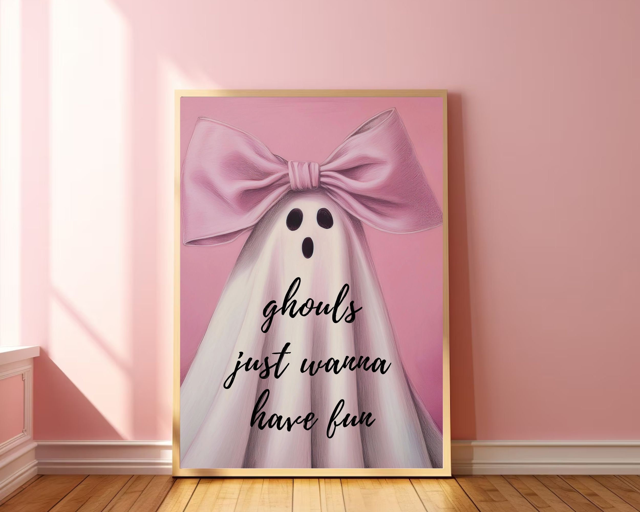 Fun Ghost Poster Ghouls Just Wanna Have Fun Cute Ghost Print Pink Ghost Painting Pink ...
