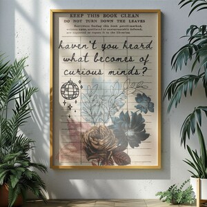 Curious Minds Quote Poster Vintage Library Card Wonderland Book Lover Wall Art image 8