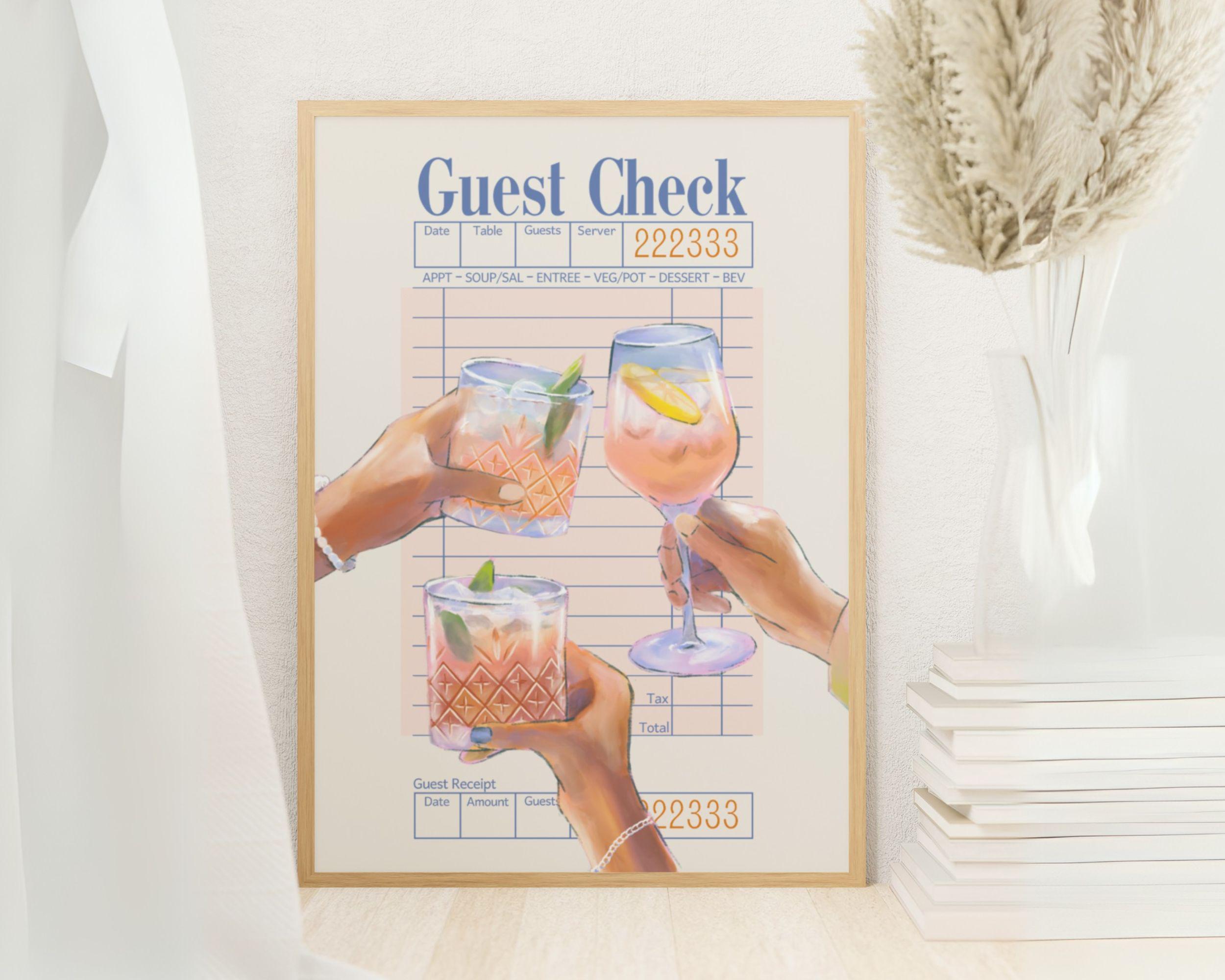 Cheers Guest Check Poster Trendy Bar Cart Art Preppy Cocktail Bar Cart ...