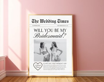 Bridesmaid Proposal Newspaper Card, Custom Wedding Gift (Canva Template)