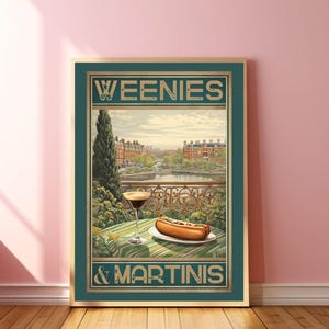 Weenies en martini's print martini grappige print hotdog kunst retro bar kar decor Apartament decor girly appartement kunst espresso martini kunst