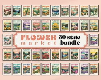 50 State Flowers Boho Flower Market Poster Flower Market Matisse Flower Market Art Set of 50 Prints Exhibition Bundle Trendy Floral Poster