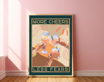 Vintage Cheers Poster Cheers Typography Retro Bar Cart Print Classic Cocktail Print Dorm Rooms Decor Aesthetic Bar Cart Art Happy Hour Print