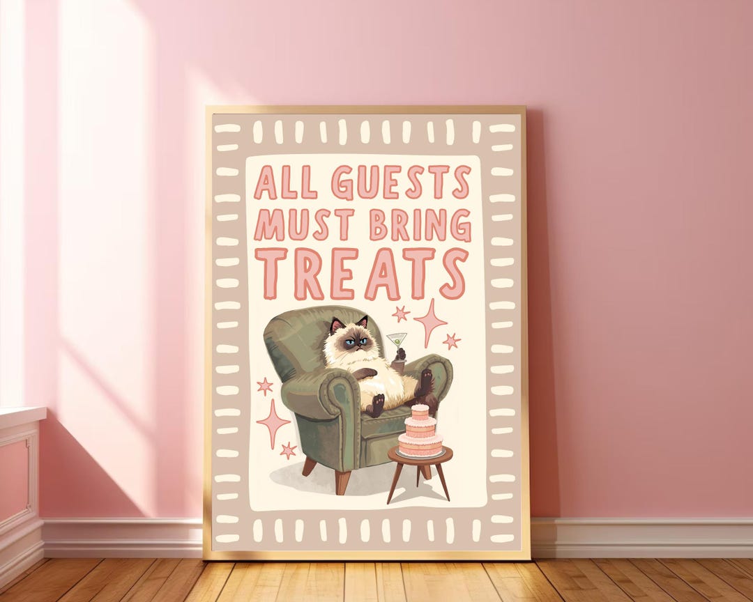 All Guests Must Bring Treats Cat Wall Art Vintage House Rules Sign ...