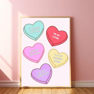 Candy Hearts Wall Art King Of My Heart Poster Galentines Print Candy Hearts Print Cute Valentine Candy Pink Girly Aesthetic Pink Pastel Wall