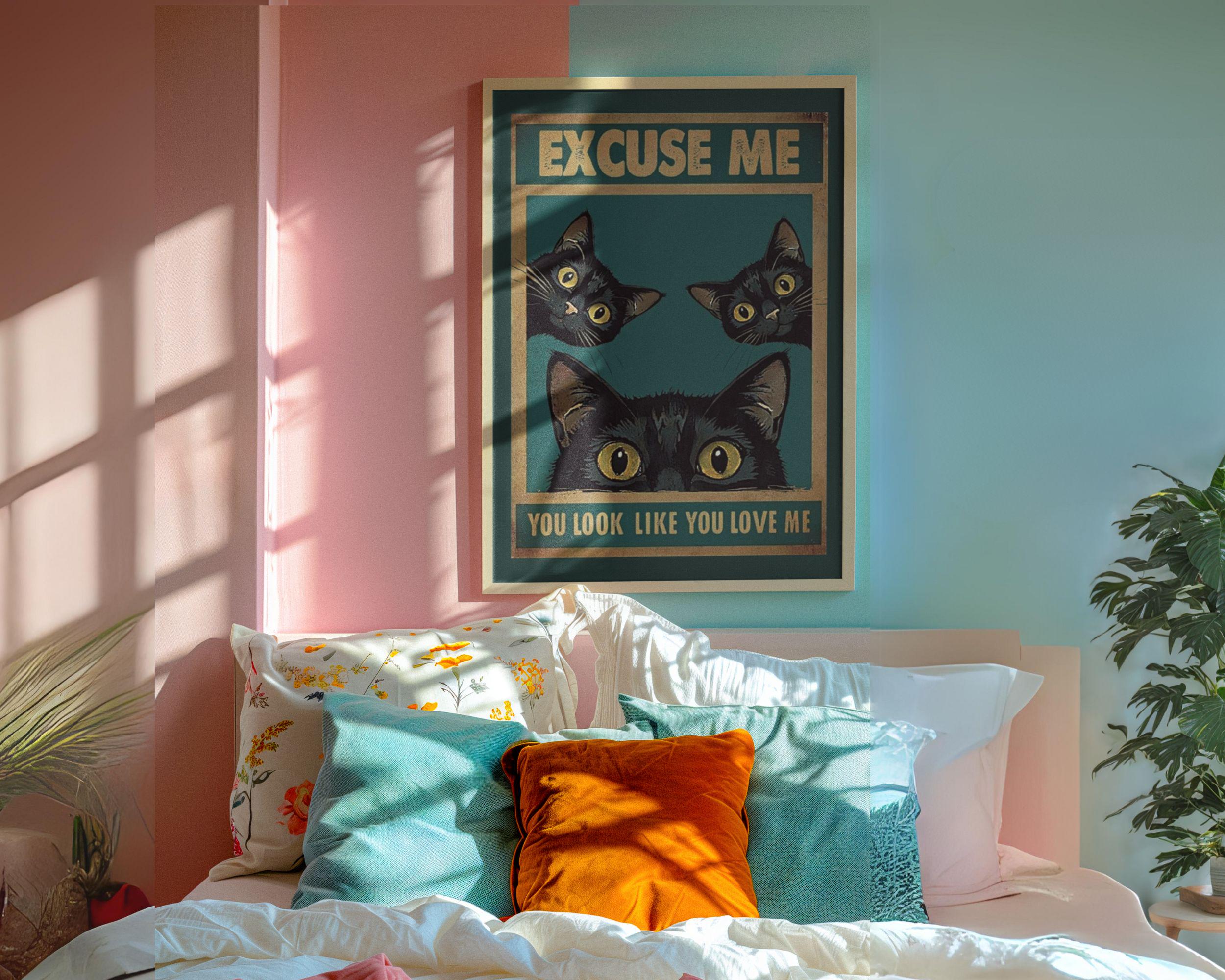 Black Cat Wall Art Funny Cat Poster Retro Vintage Cat Print Dopamine ...
