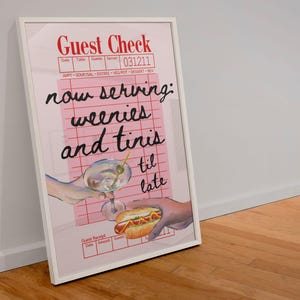 Weenies and Martinis Cheers Print Retro Bar Cart Wall Art Guest Check Wall Art Weenies and Tinis Guest Check Poster Cute Apartment Decor Art