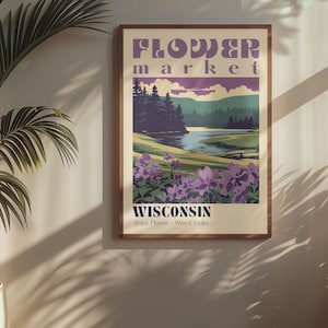 Cartel del mercado de flores del estado de Wisconsin Impresiones de ciudades retro Cartel de viaje retro Impresión de viaje vintage Regalo de Wisconsin Cartel de Wisconsin Estética