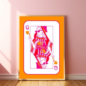 Reina de corazones arte rosa naranja pared arte naipes impresión rosa naipe preppy rosa cartel bar carrito arte retro naipe cartel