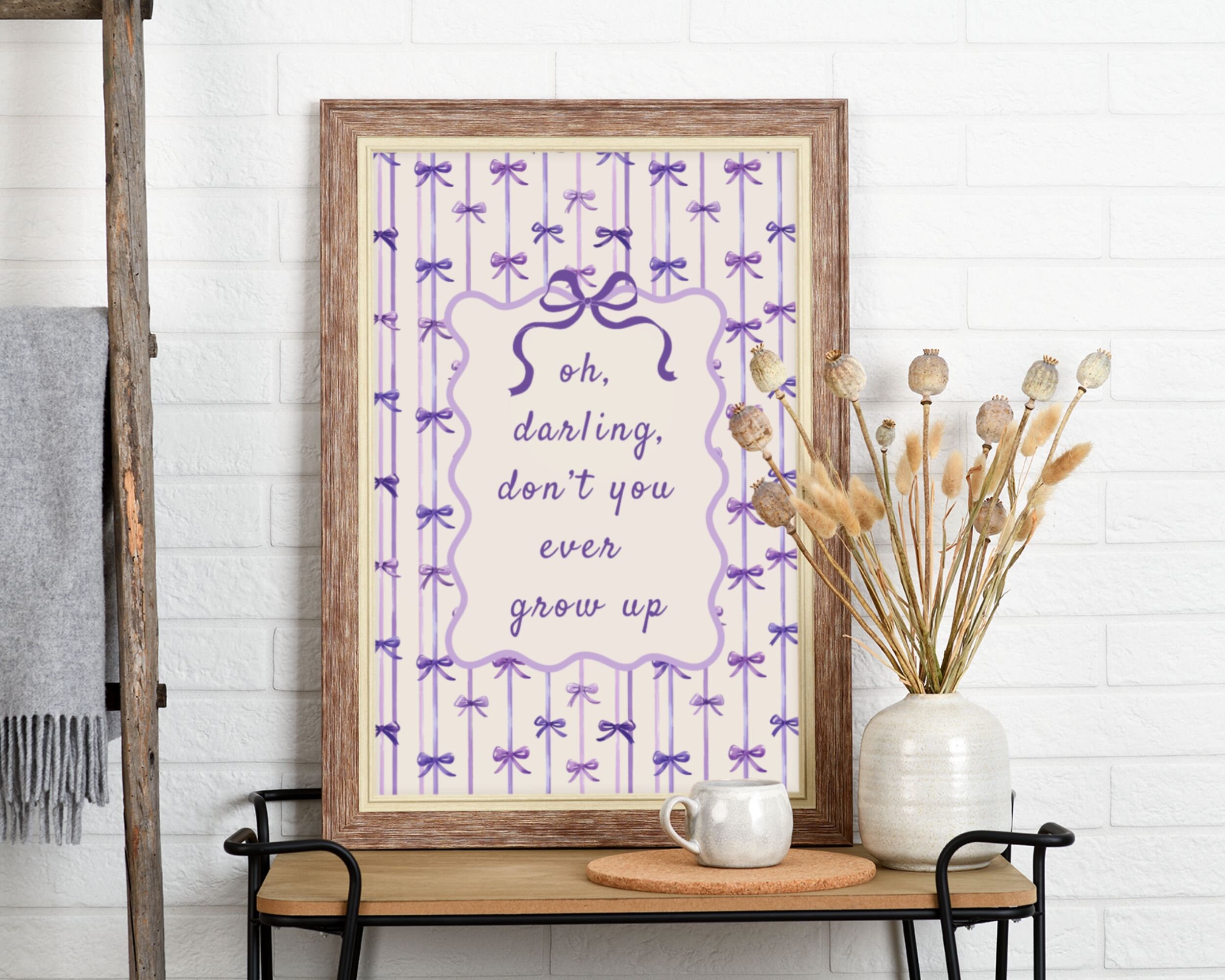 Never Grow Up Poster Purple Bow Wall Art Baby Girl Nursery Decor Coquette Room Decor Y2k Room Decor Teen Girl Room Decor Coquette Aesthetic