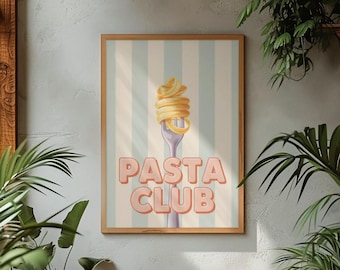 Vintage Spaghetti Wall Art Pasta Club Kitchen Decor Cute Food Illustration Retro Cafe Style Pasta Lover Print