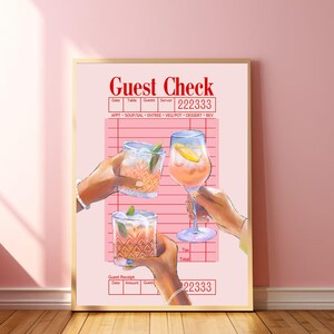 Cheers Guest Check Print Trendy Bar Cart Decor Guest Check Wall Art Cheers Wall Art Girly Pop Wall Art Preppy Cocktail Bar Cart Art Poster