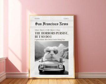 The Horrors Persist But So Do I Retro Newspaper Print Bar Cart Cute Quirky Print San Francisco Poster College Room Poster Dorm Decore Wall