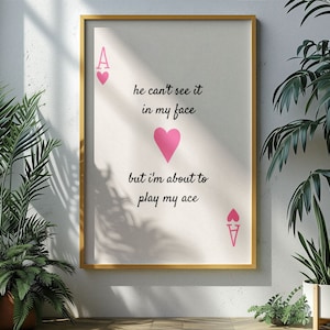 As de coeurs Art imprimable As As de cartes à jouer As carte d'art décoration murale Preppy Girly rose As carte Coquette affiche Nouveaux romantiques