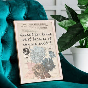 Curious Minds Quote Poster Vintage Library Card Wonderland Book Lover Wall Art image 6