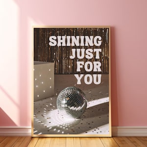 Mirrorball Poster, Shining Just For You, Disco Ball Print, Disco Ball Decor, Disco Bar Cart, Disco Decor Retro, Disco Ball Art, Trendy Art