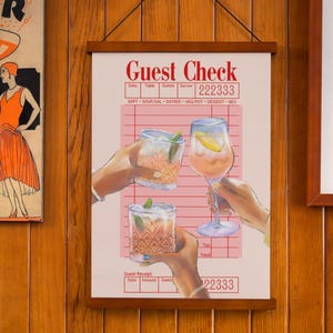 Cheers Guest Check Print Trendy Bar Cart Decor Guest Check Wall Art Cheers Wall Art Girly Pop Wall Art Preppy Cocktail Bar Cart Art Poster