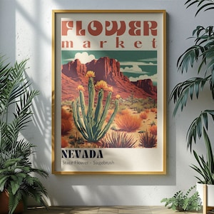 Nevada State Flower Market Poster Retro Cities Prints Retro Travel Poster Vintage Travel Print Nevada Poster Nevada Print Nevada Sagebrush
