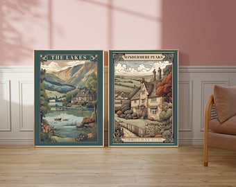 Set of 2 Posters, The Lakes Poster, Windermere Peaks Poster, A Perfect Place To Cry Poster, Artsy Kitchen, Retro Apartment, Preppy College