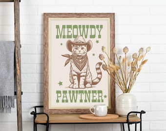 Meowdy Partner Art Divertente stampa Western Ciao Arte murale Stampa gatto cowgirl Poster cowgirl preppy Arte murale gatto Divertente gatto cowboy Cowboy come me