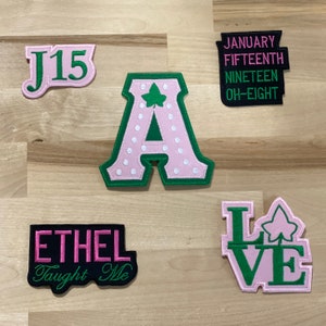 AKA 5 Patch Set, Embroidered Patch, Iron-On, Sew-On, Paraphernalia, Alpha Kappa Alpha Sorority, Patches, AKA, 1908, SkeeWee, Ivy Leaf, Gift