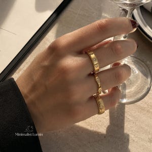Parure empilable de bagues en or, bagues célestes, bagues en plaqué or 18 carats, pile de bagues étoile soleil lune, cadeau en acier inoxydable pour elle image 4