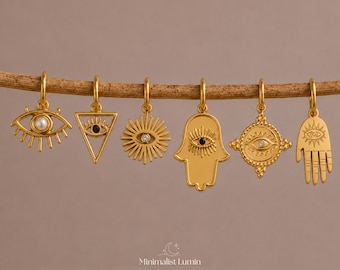 Pendentif à breloques mauvais œil, breloque main de Hamsa, breloque de collier de protection en or, cadeau de bijoux spirituels en acier inoxydable