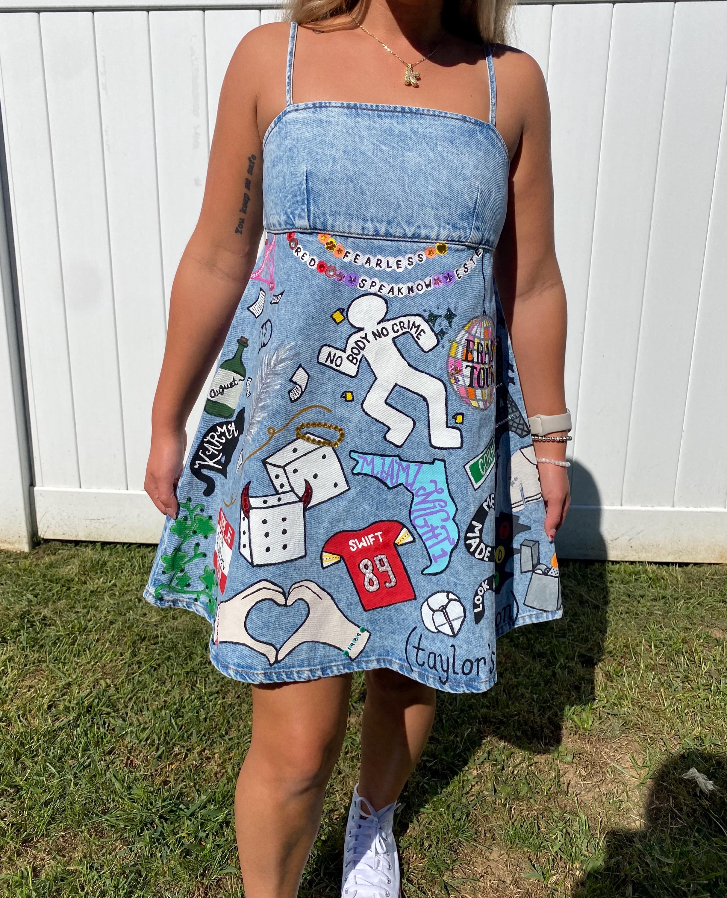 Custom Hand Painted Denim Dress. Available to Do Eras Tour Logos, Sports  Teams, Schools, Etc. Denim Dresses, Jeans, or Jackets - Etsy