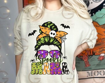 Spooky mama PNG halloween mama sublimation png spooky mama messy bun png spooky halloween mom life sublimation file trick or treat digital