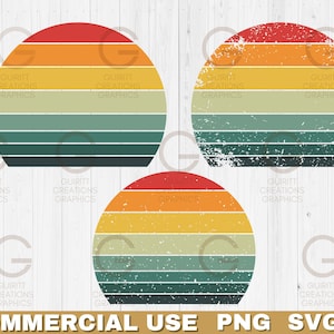 Retro Sunset png and svg, commercial license graphic, Vintage sunset clip art bundle, Retro bright sunrise circle shape instant download png