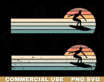 Vintage surfer Sunset png and svg Summer beach sunset Retro sunset clip art bundle Retro soft colors sunrise Vintage surfer sunrise bundle